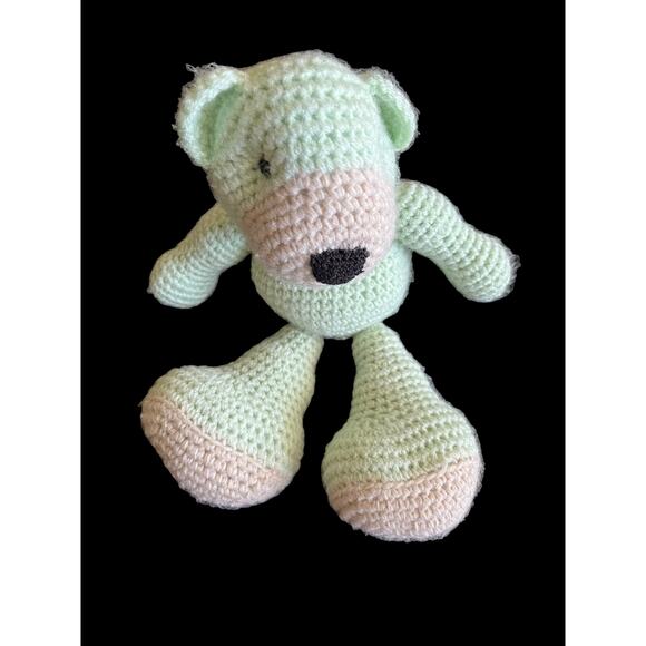 Handmade Crocheted Light Green and Brown Teddy Bear - Picture 1 of 8